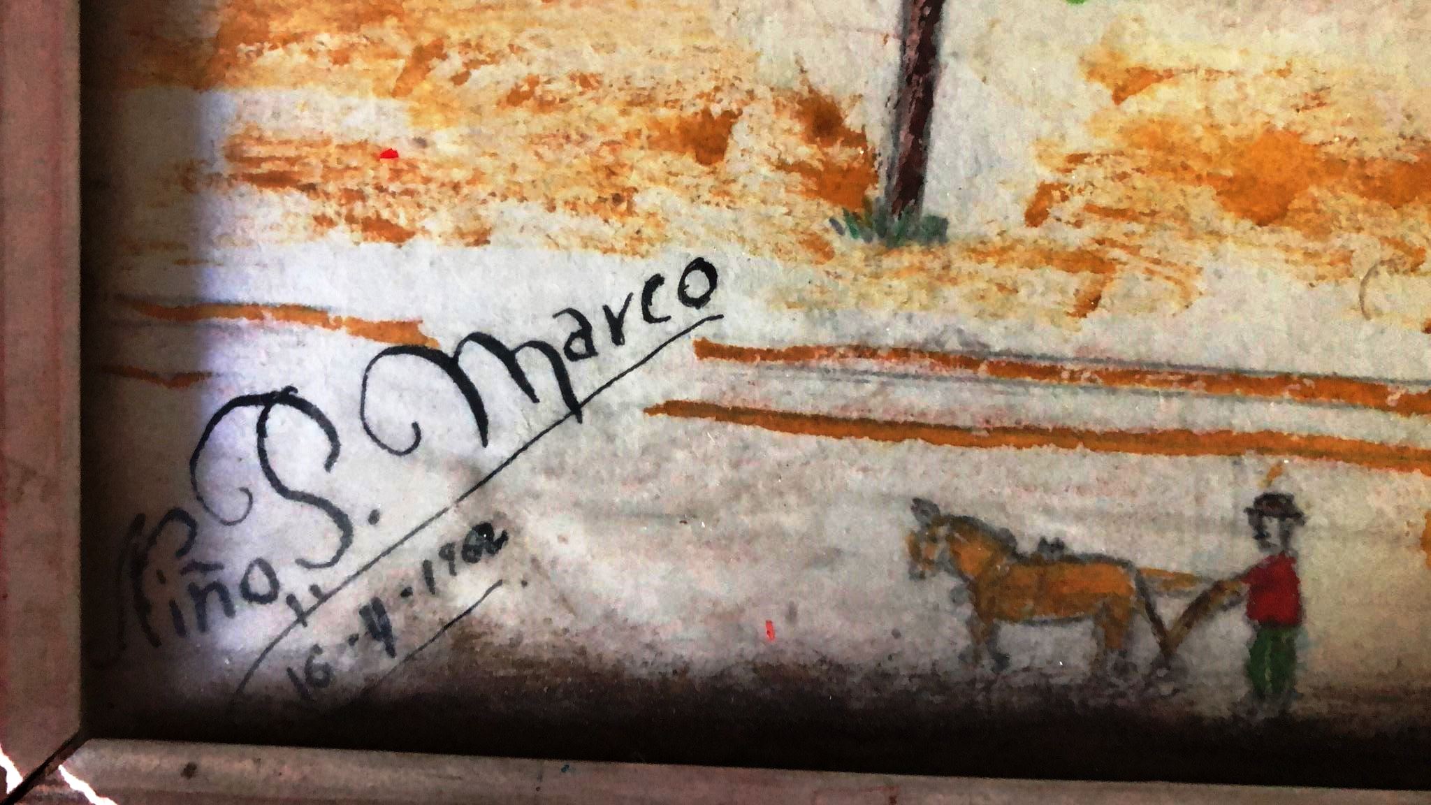 Firma: niño P. Marco, 16-4-1962. Junto a la mula y el labrador en el huerto.